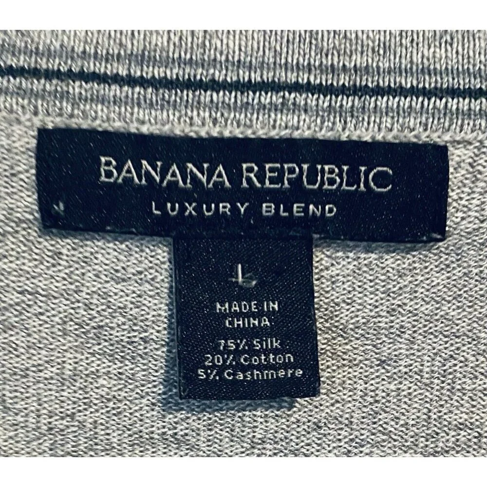 Banana Republic Sweater Mens Large Gray V Neck Luxury Blend Classic Preppy